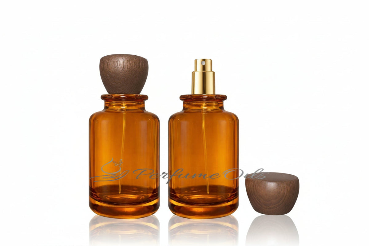 Bloom Bottle - 100ml Amber with Tapered Wooden Cap (Screw)