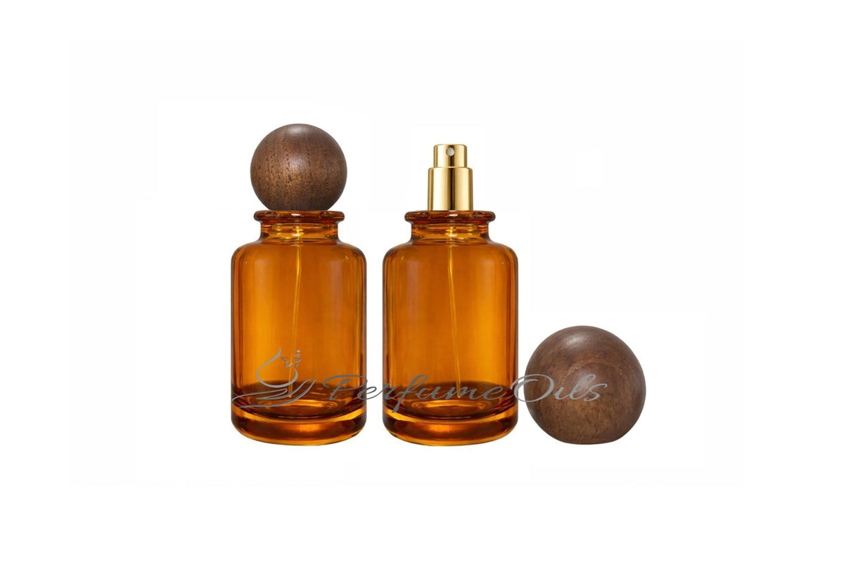Bloom Bottle - 100ml Amber with Round Wooden Cap (Screw)